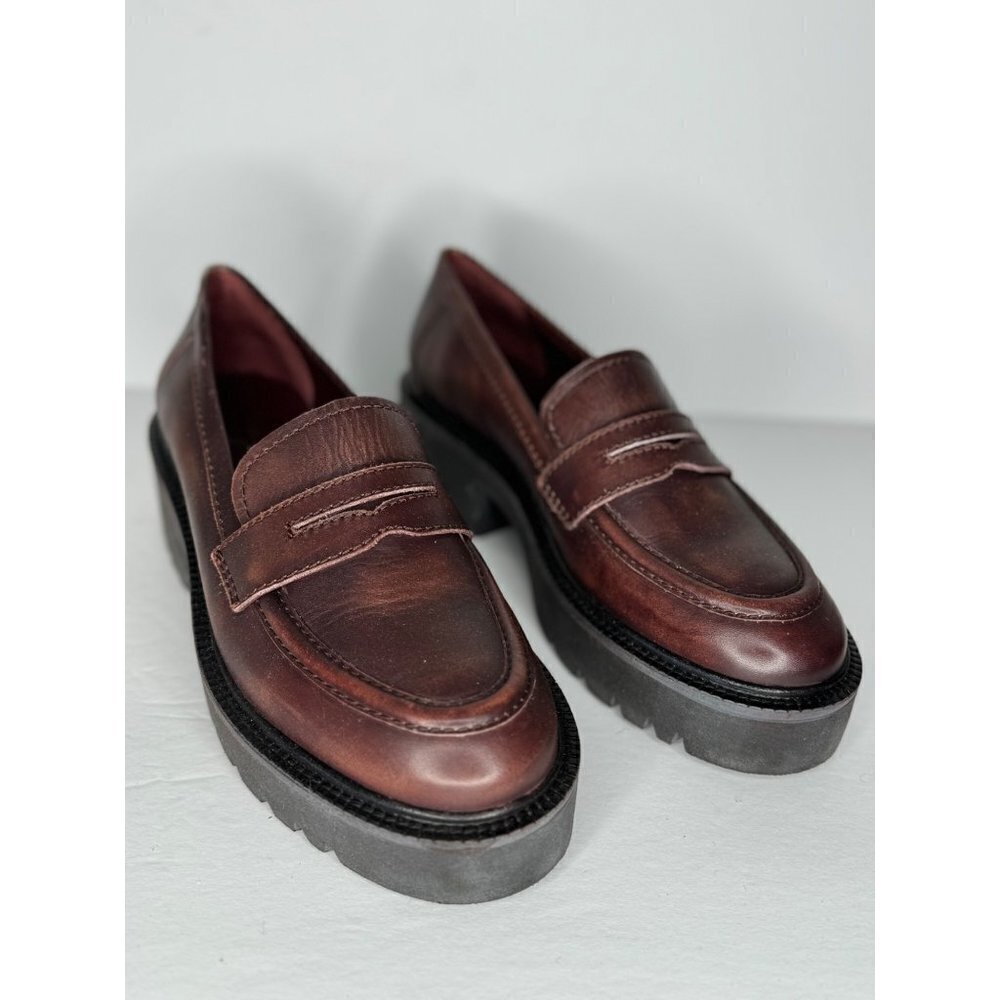 Free People Decker Penny Loafer Dark Red Brown Leather Lug Sole EU 41 US 10.5 - Picture 2 of 7